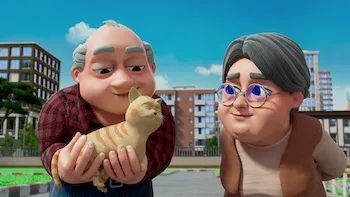 El gato y la pareja rellenita